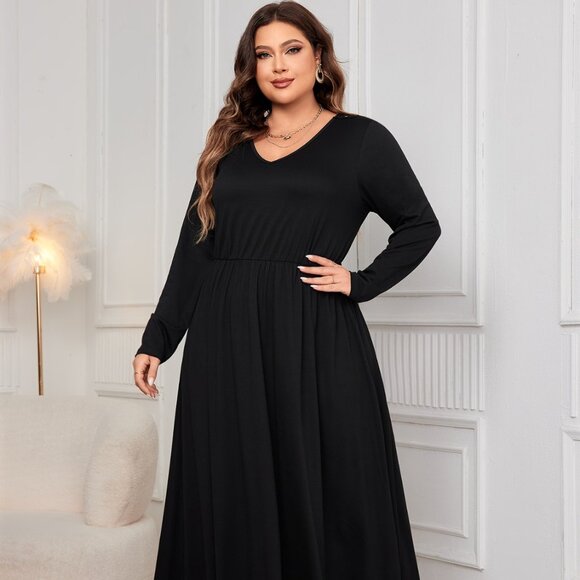 Plus Size Cutout V-Neck Long Sleeve Maxi Dress - Picture 1 of 9